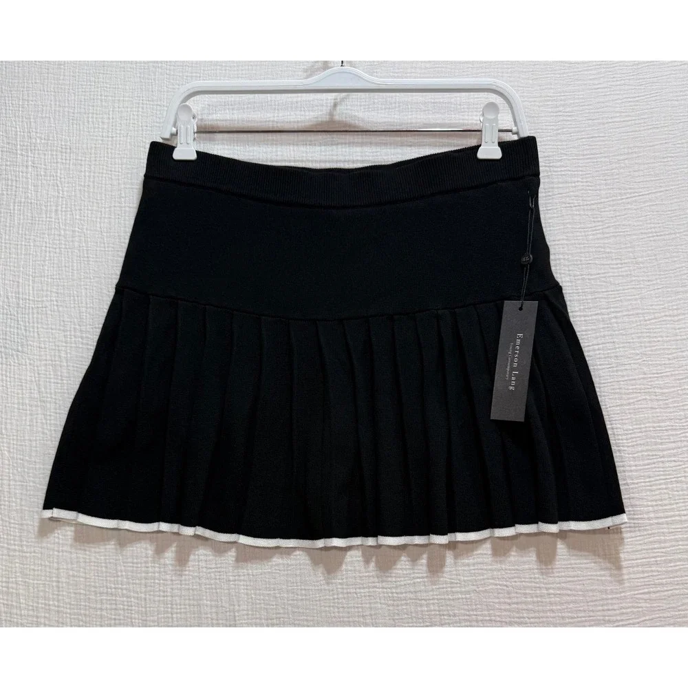 Emerson Lang Pleated Skort‎ Women XL Black White Tennis Preppy Casual